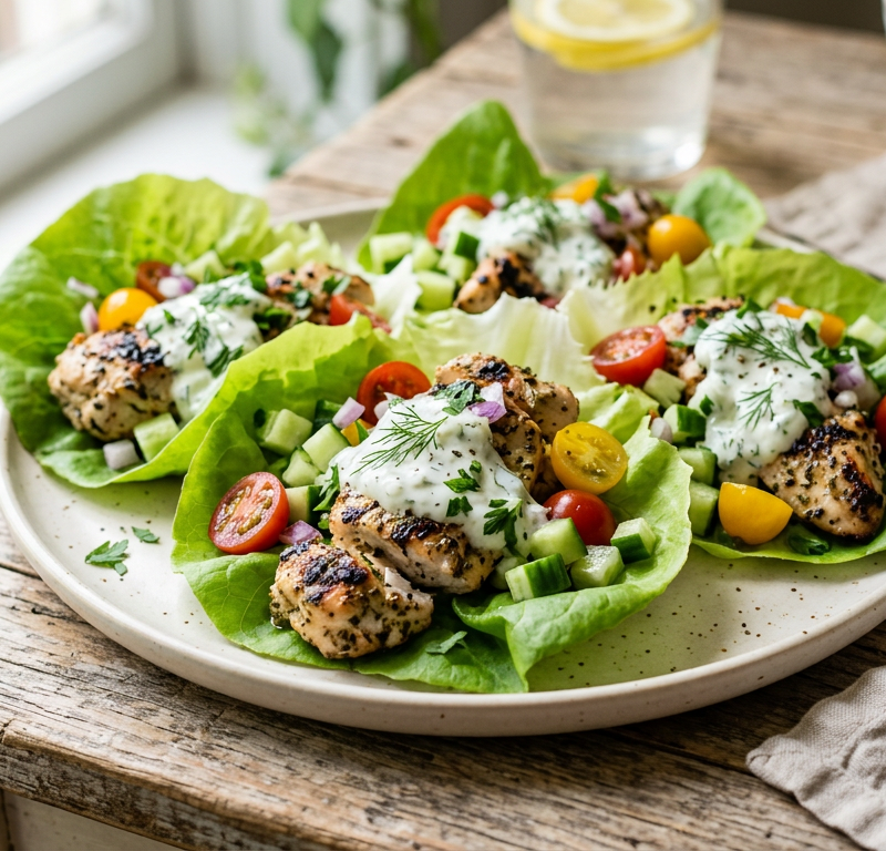 Mediterranean Chicken Lettuce Cups