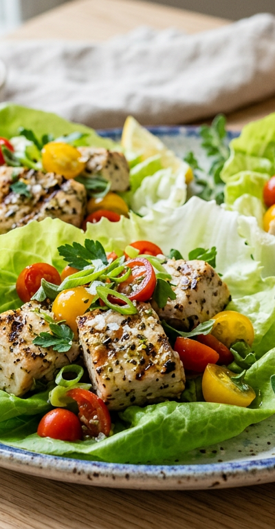 Garlic-Oregano Grilled Swordfish Lettuce Tacos