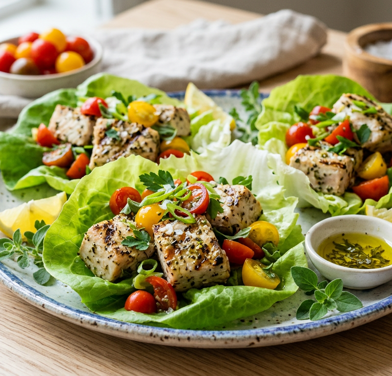 Garlic-Oregano Grilled Swordfish Lettuce Tacos