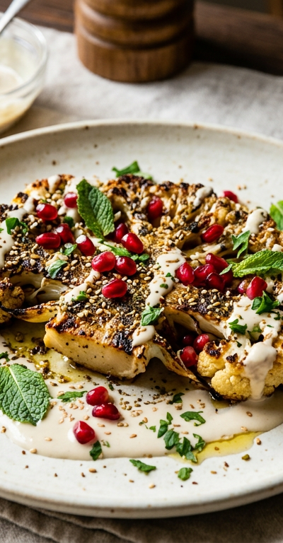 Za'atar Roasted Cauliflower Steaks with Tahini Drizzle