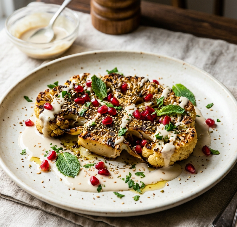 Za'atar Roasted Cauliflower Steaks with Tahini Drizzle