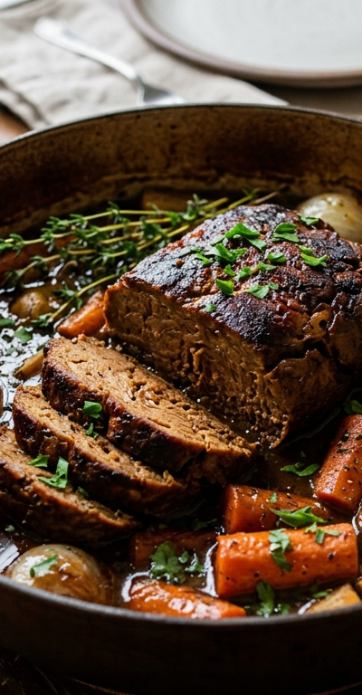 Slow-Braised Vegan Pot Roast with Root Vegetables