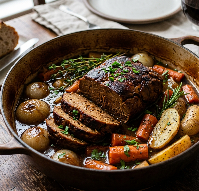 Slow-Braised Vegan Pot Roast with Root Vegetables