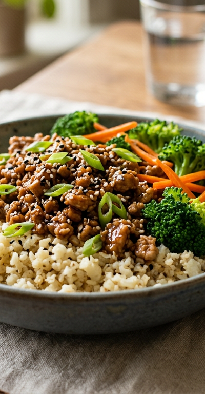 Cauliflower Rice Teriyaki Turkey Bowl