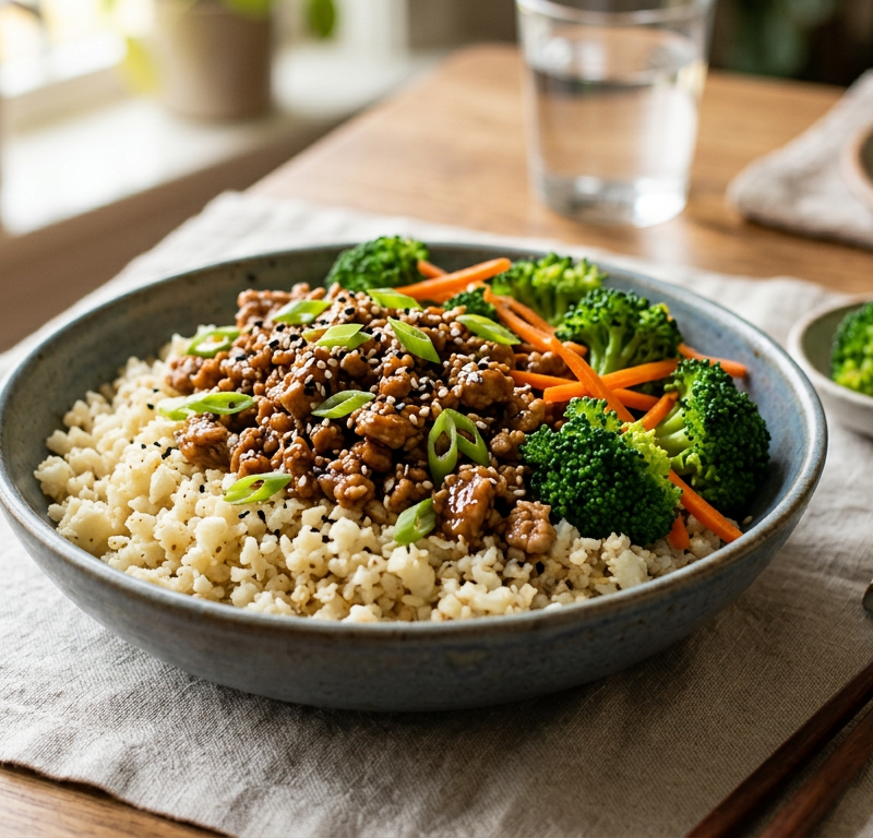 Cauliflower Rice Teriyaki Turkey Bowl
