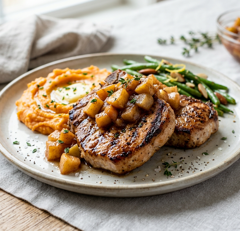Gluten-Free Pork Chops with Apple Compote