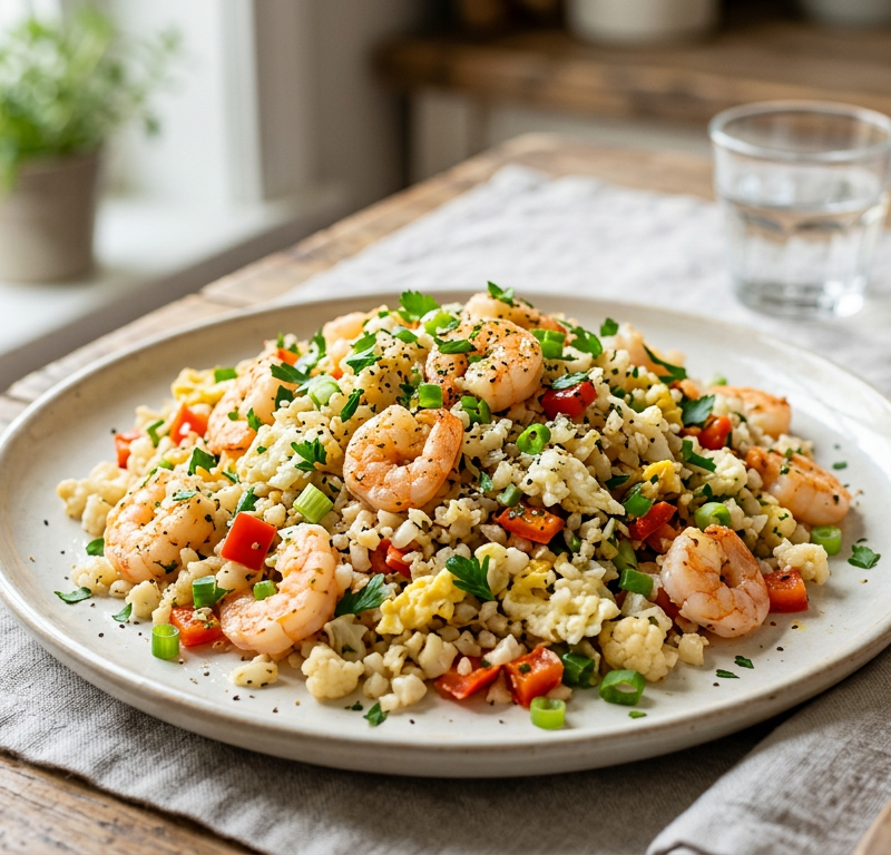 Cauliflower Rice Shrimp Scramble
