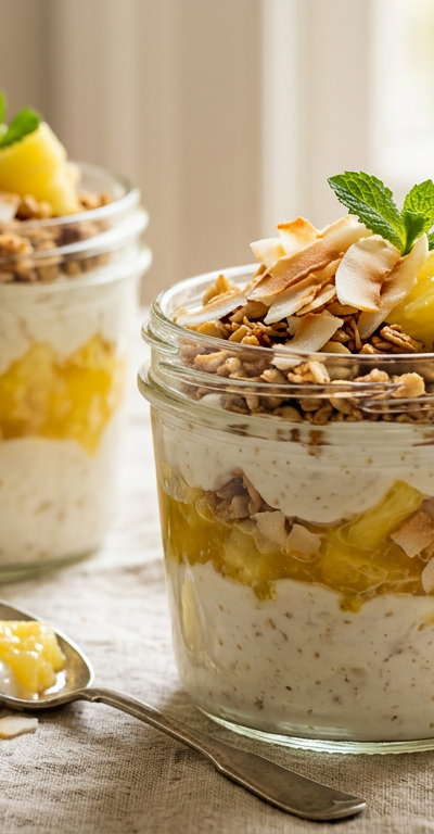 Pineapple Coconut Yogurt Parfait Pots