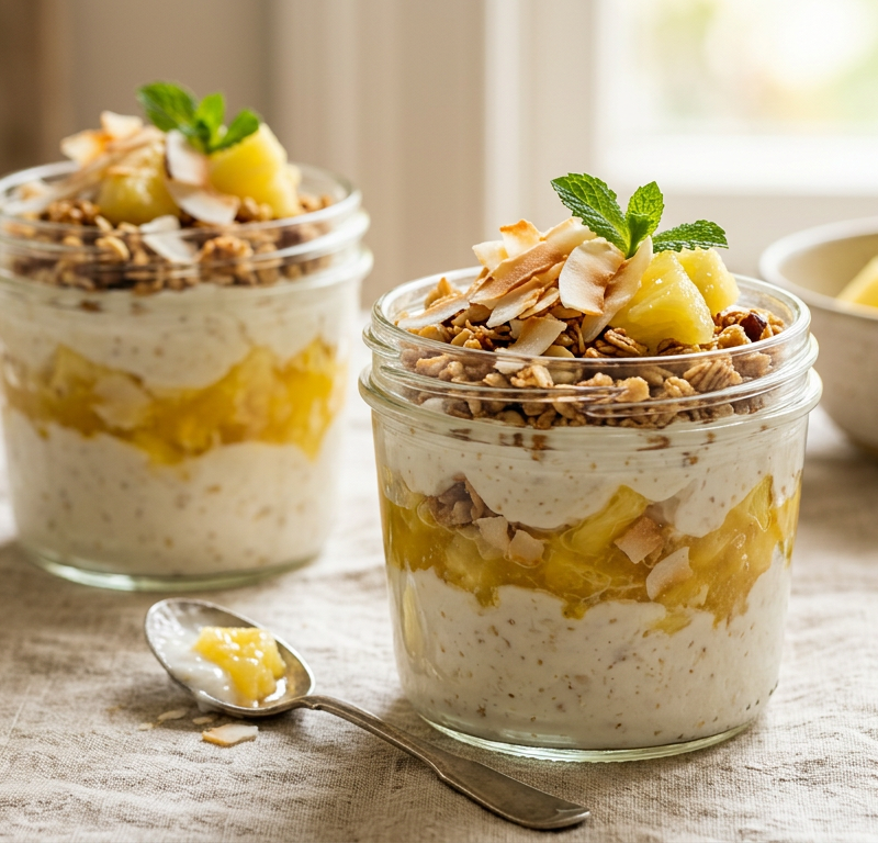 Pineapple Coconut Yogurt Parfait Pots
