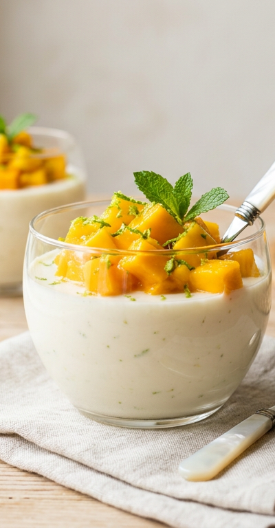 Coconut Lime Panna Cotta with Fresh Mango