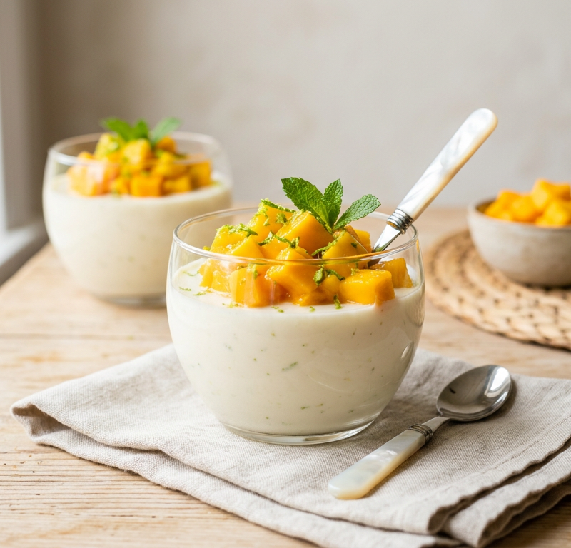 Coconut Lime Panna Cotta with Fresh Mango