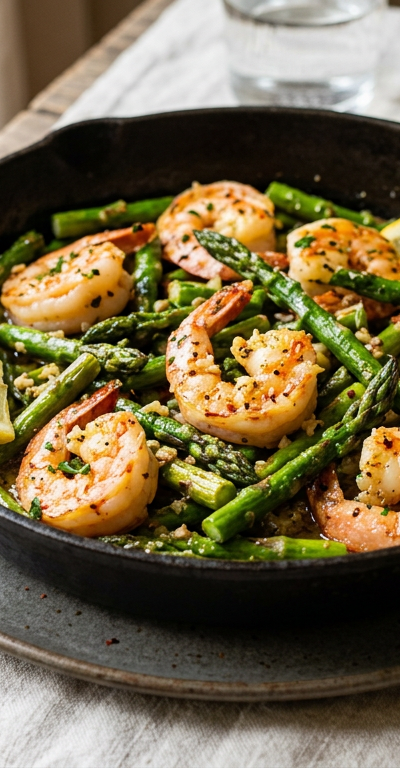 Garlic Shrimp & Asparagus Skillet