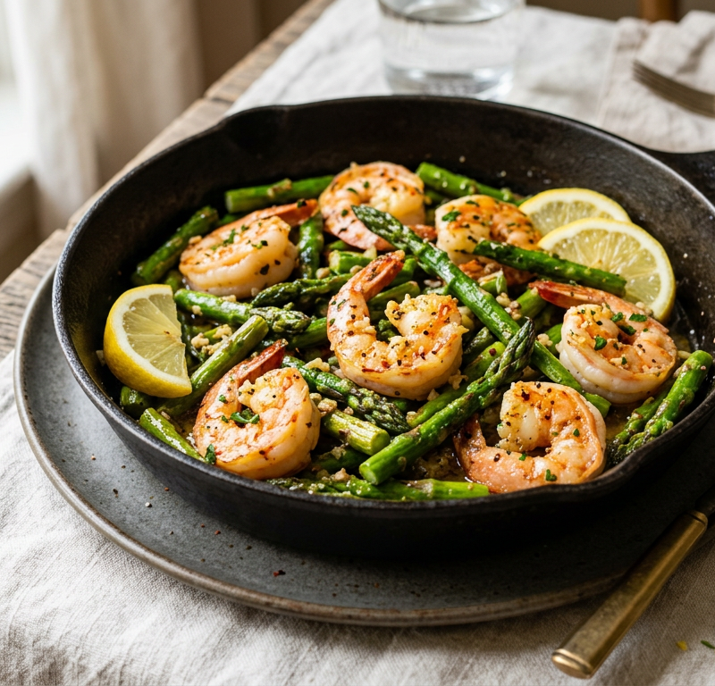 Garlic Shrimp & Asparagus Skillet