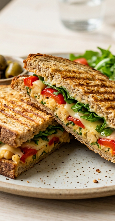 Chickpea & Roasted Red Pepper Panini with Arugula