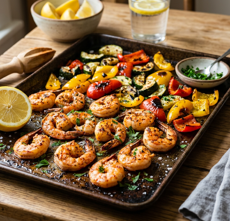 Sheet-Pan Paprika Grilled Shrimp with Bell Peppers and Zucchini