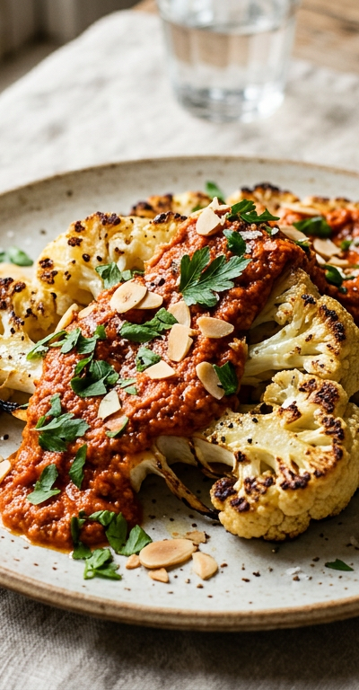 Roasted Cauliflower Steaks with Romesco Sauce
