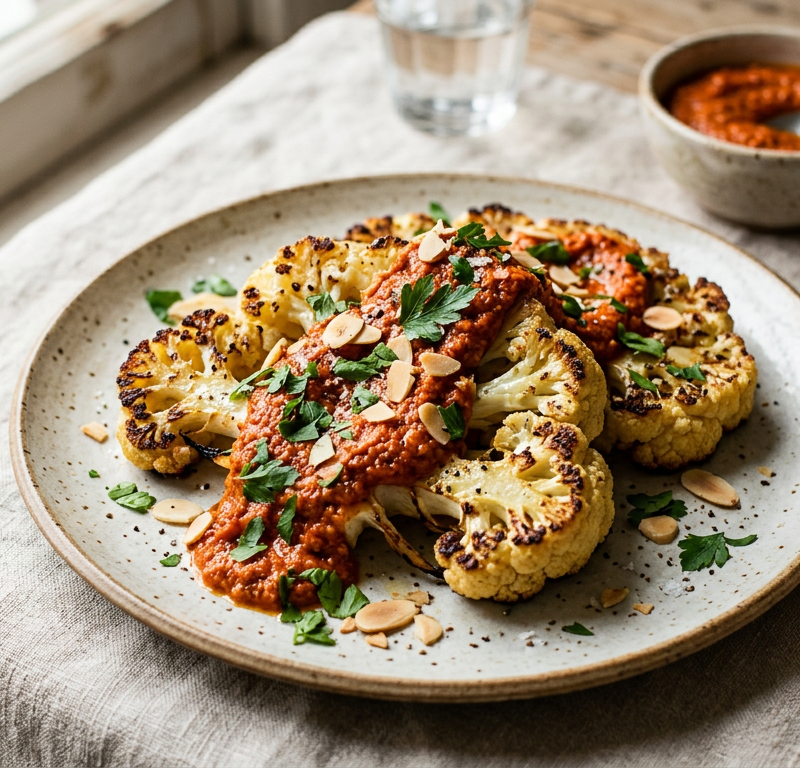Roasted Cauliflower Steaks with Romesco Sauce
