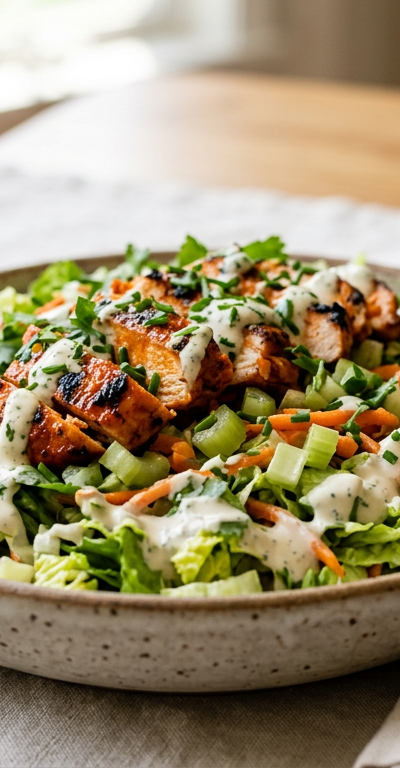 Grilled Buffalo Chicken Caesar-less Chop Salad