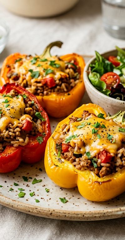 Stuffed Bell Peppers with Turkey & Rice
