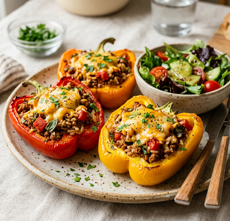 Stuffed Bell Peppers with Turkey & Rice