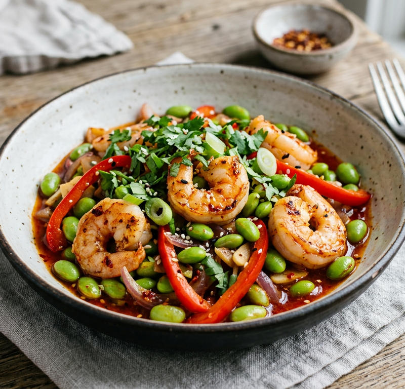 Shrimp and Edamame Stir-Fry with Chili-Garlic Sauce