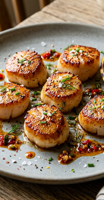 Seared Scallops with Charred Lemon & Chili Oil