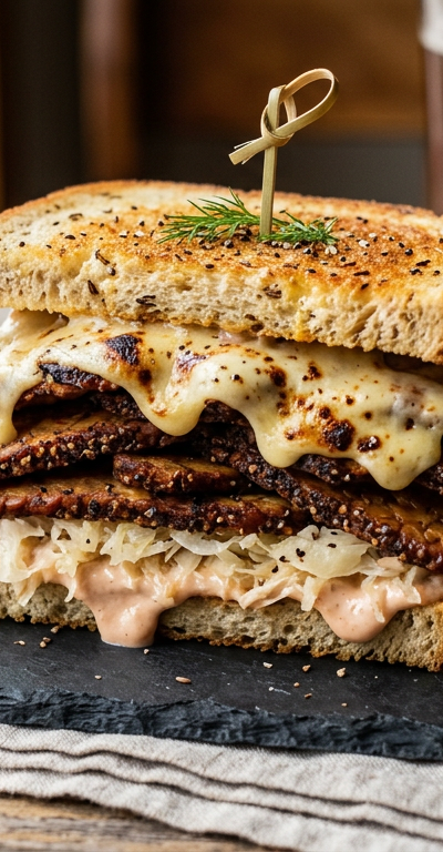 Vegan Reuben Stack with Braised Tempeh Pastrami