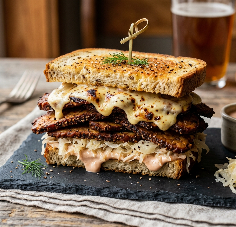 Vegan Reuben Stack with Braised Tempeh Pastrami