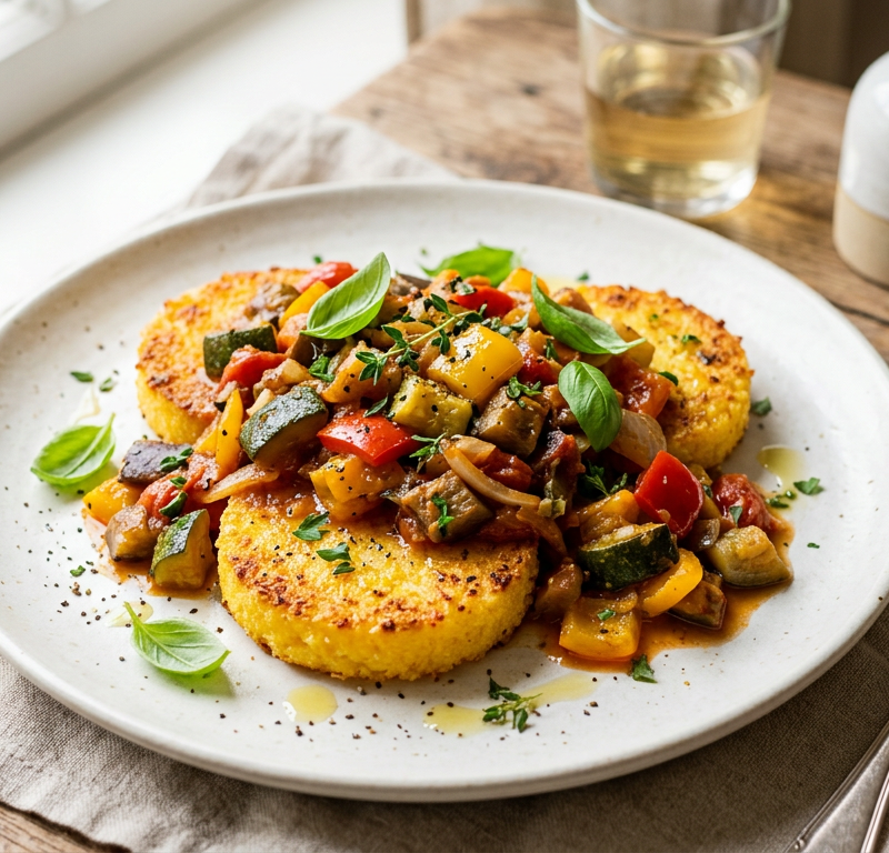 Mediterranean Ratatouille with Polenta Rounds