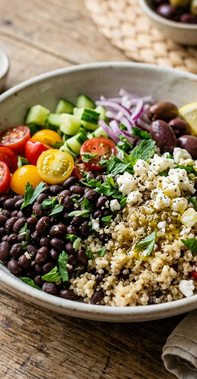 Mediterranean Quinoa and Black Bean Bowl