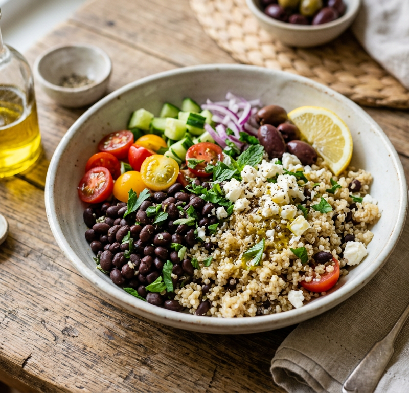 Mediterranean Quinoa and Black Bean Bowl