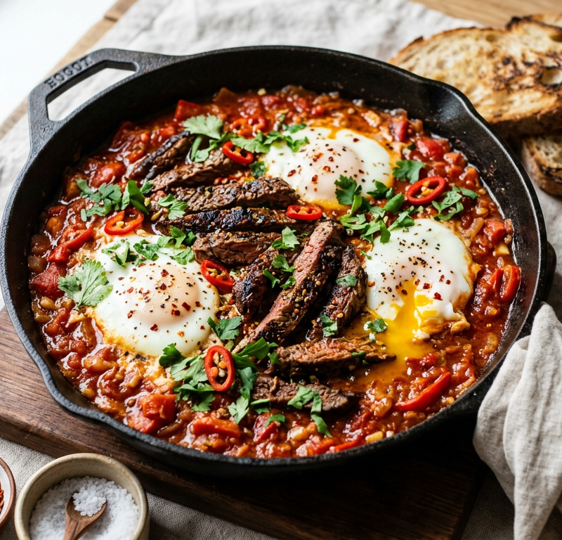Spicy Garlic Shakshuka-Style Steak and Egg Skillet