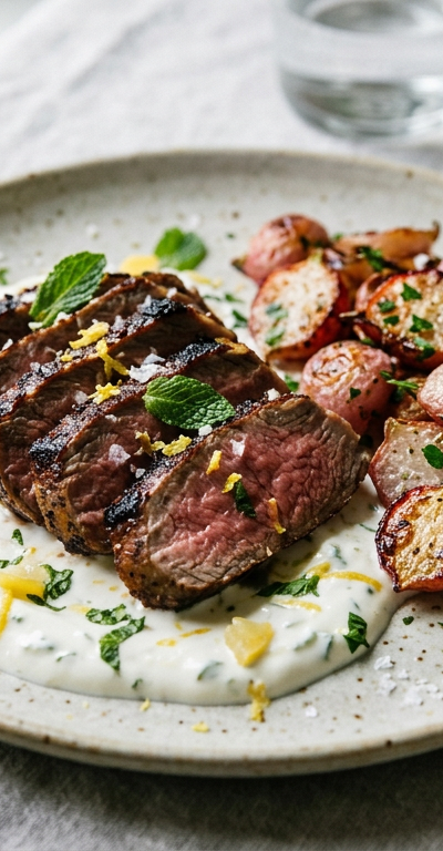 Seared Lamb Loin with Preserved Lemon-Mint Yogurt