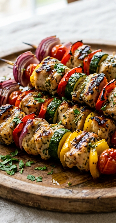 Mediterranean Chicken and Vegetable Kebabs