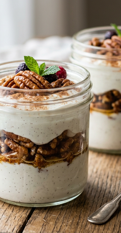 Cultured Coconut Yogurt Parfait with Honey Pecans