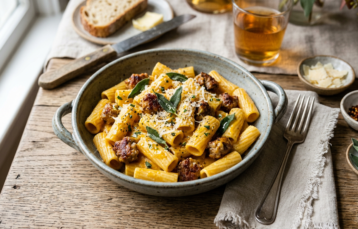 Creamy Pumpkin Sage Pasta with Italian Sausage