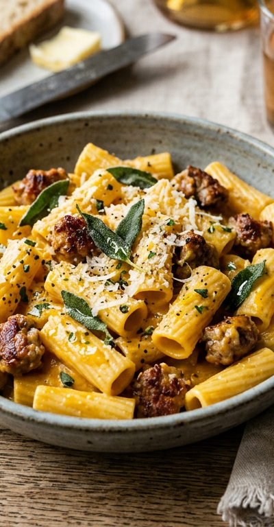 Creamy Pumpkin Sage Pasta with Italian Sausage