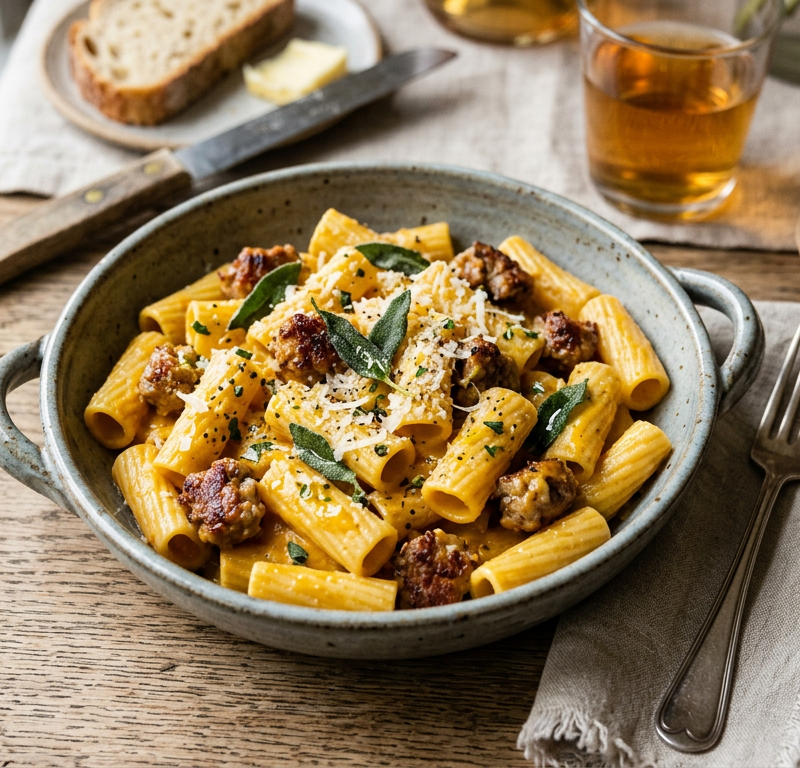 Creamy Pumpkin Sage Pasta with Italian Sausage