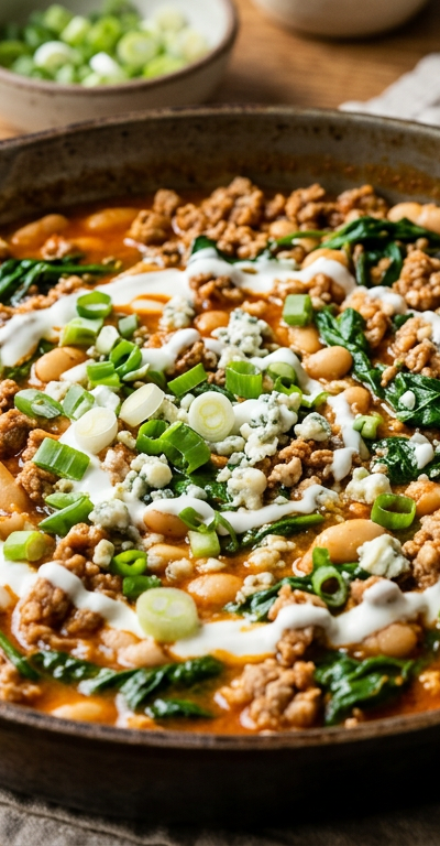 Buffalo Spiced Turkey & White Bean Skillet