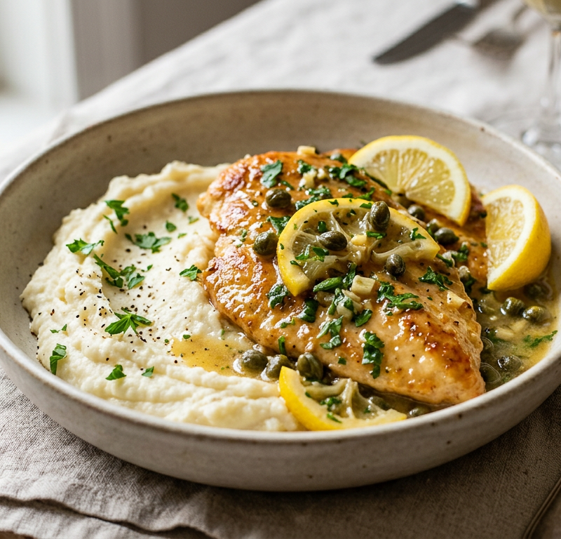 Chicken Piccata with Cauliflower Mash