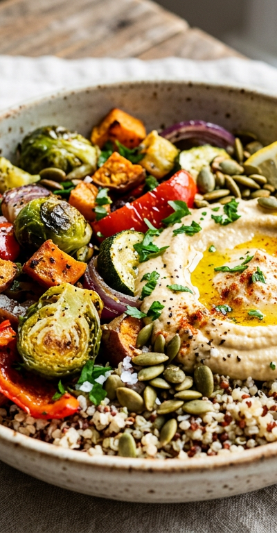 Roasted Veggie & Hummus Quinoa Bowls