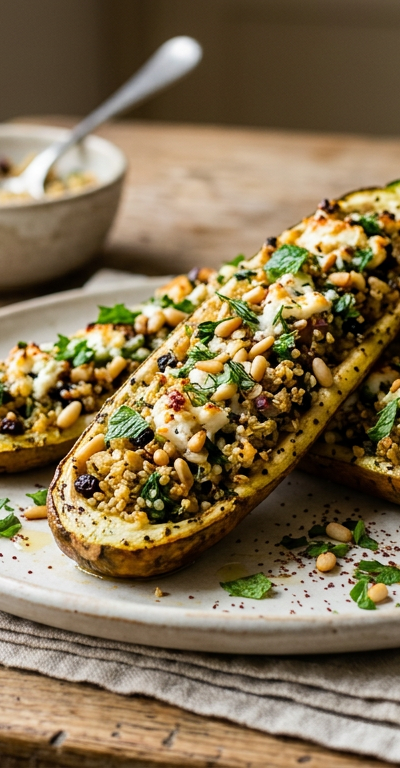 Mediterranean Stuffed Zucchini Boats with Quinoa & Herbs