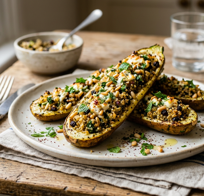 Mediterranean Stuffed Zucchini Boats with Quinoa & Herbs