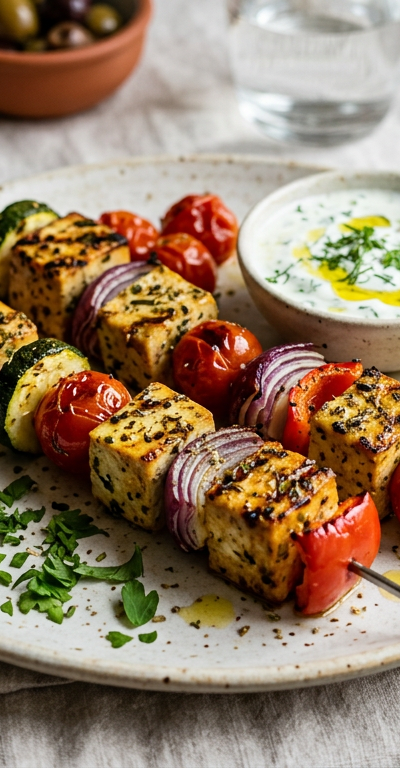 Mediterranean Grilled Tofu Skewers