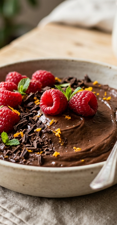 Chocolate Avocado Mousse with Raspberries