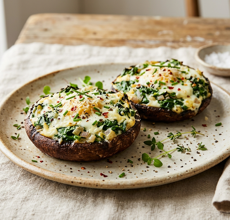 Egg White and Spinach Stuffed Portobello