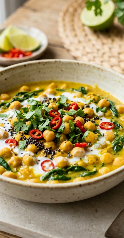 Chickpea & Spinach Curry with Coconut & Turmeric