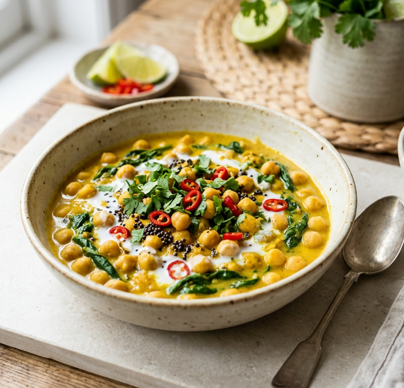 Chickpea & Spinach Curry with Coconut & Turmeric