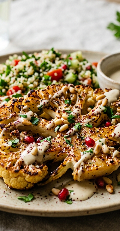 Sumac Roasted Cauliflower Steaks with Tahini Drizzle
