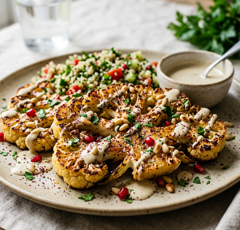 Sumac Roasted Cauliflower Steaks with Tahini Drizzle